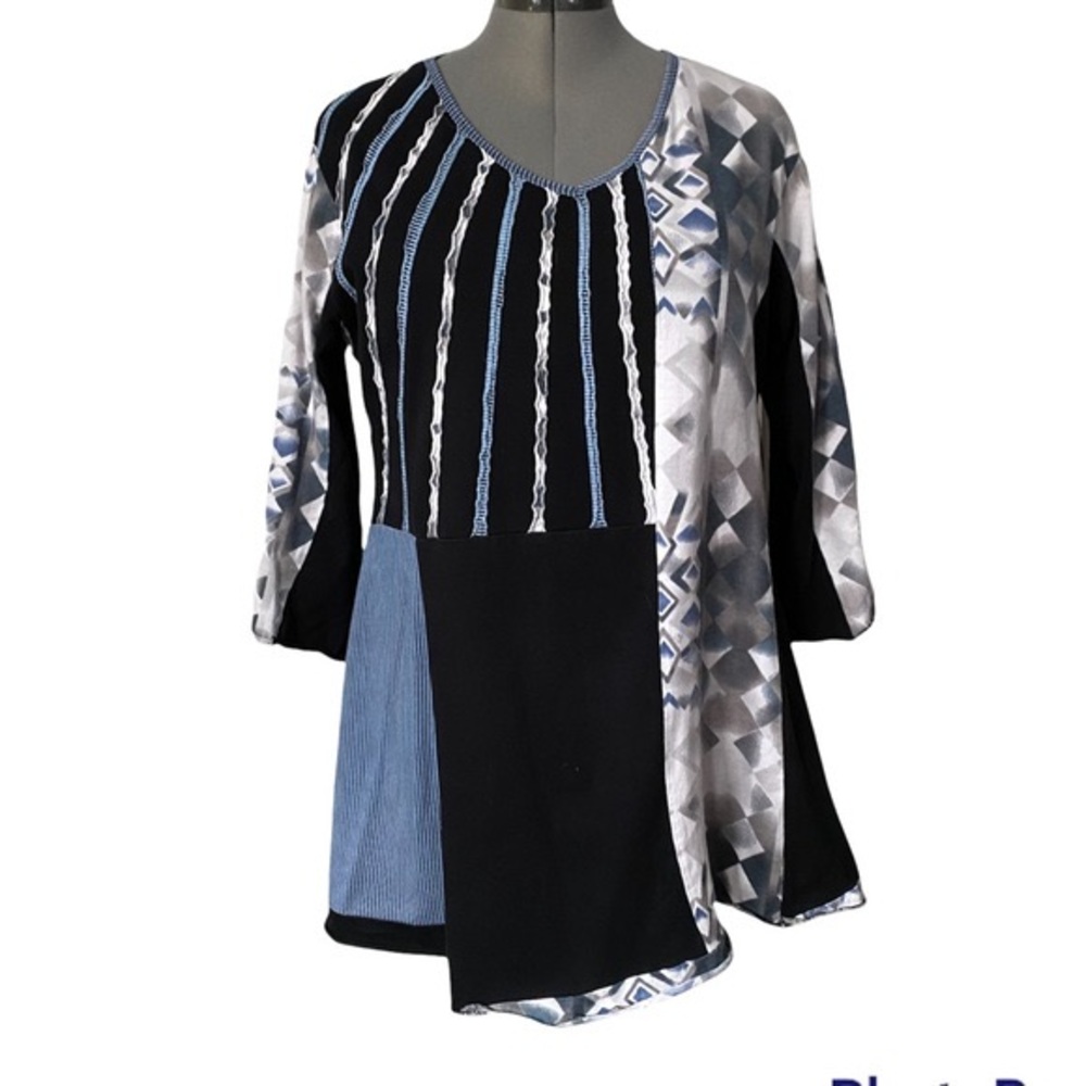 Parsley & Sage Black, Blue & Gray Patchwork Tunic
